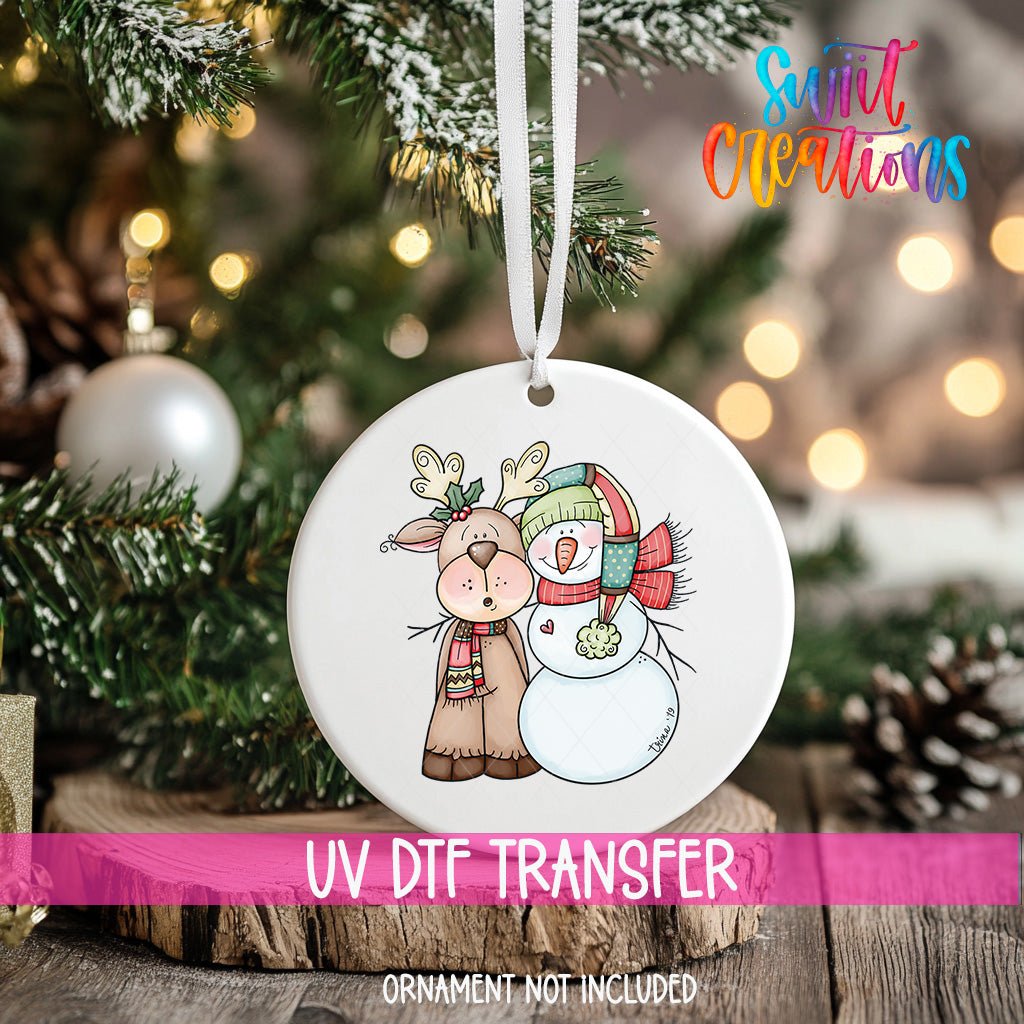 Snowman and Reindeer Christmas UV DTF Ornament Transfer | O-0022 - Swiit Creations