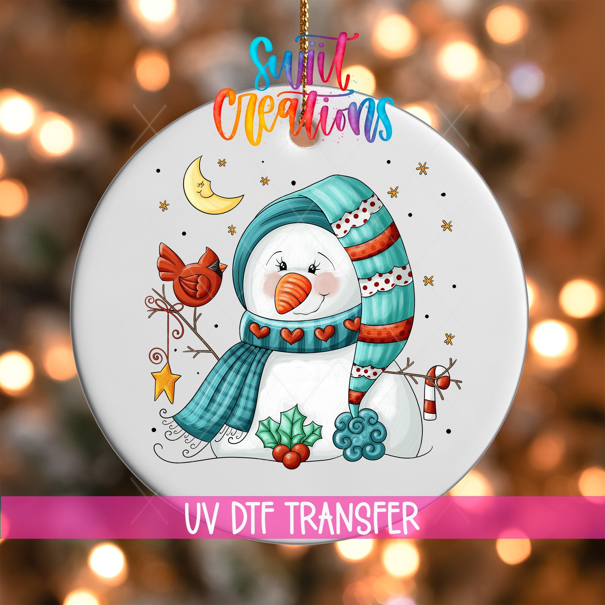 Snowman Cardinal Christmas UV DTF Ornament Transfer | O-1195 - Swiit Creations