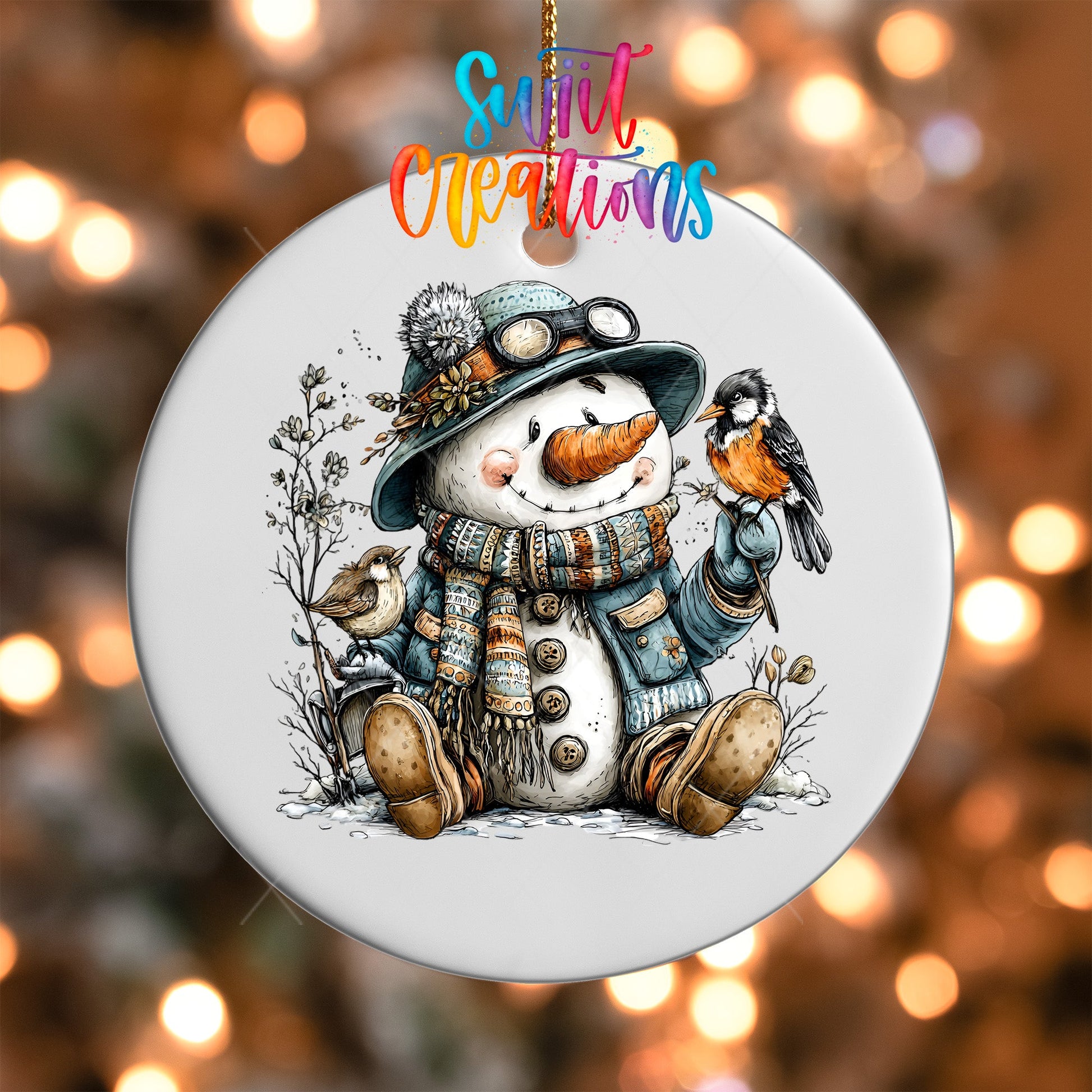 Snowman With Birds And Hat Christmas Ornament UV DTF Transfer Winter Holiday Decor | O-1890 - Swiit Creations