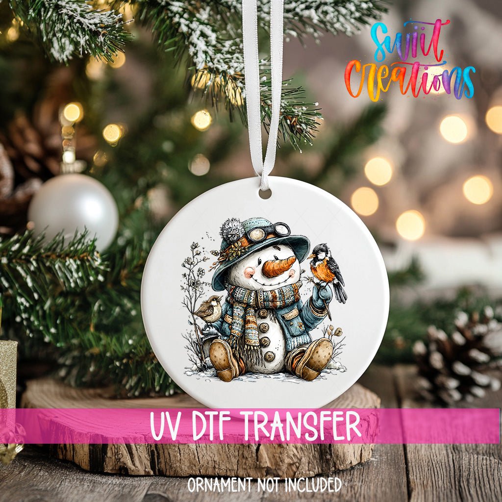 Snowman With Birds And Hat Christmas Ornament UV DTF Transfer Winter Holiday Decor | O-1890 - Swiit Creations