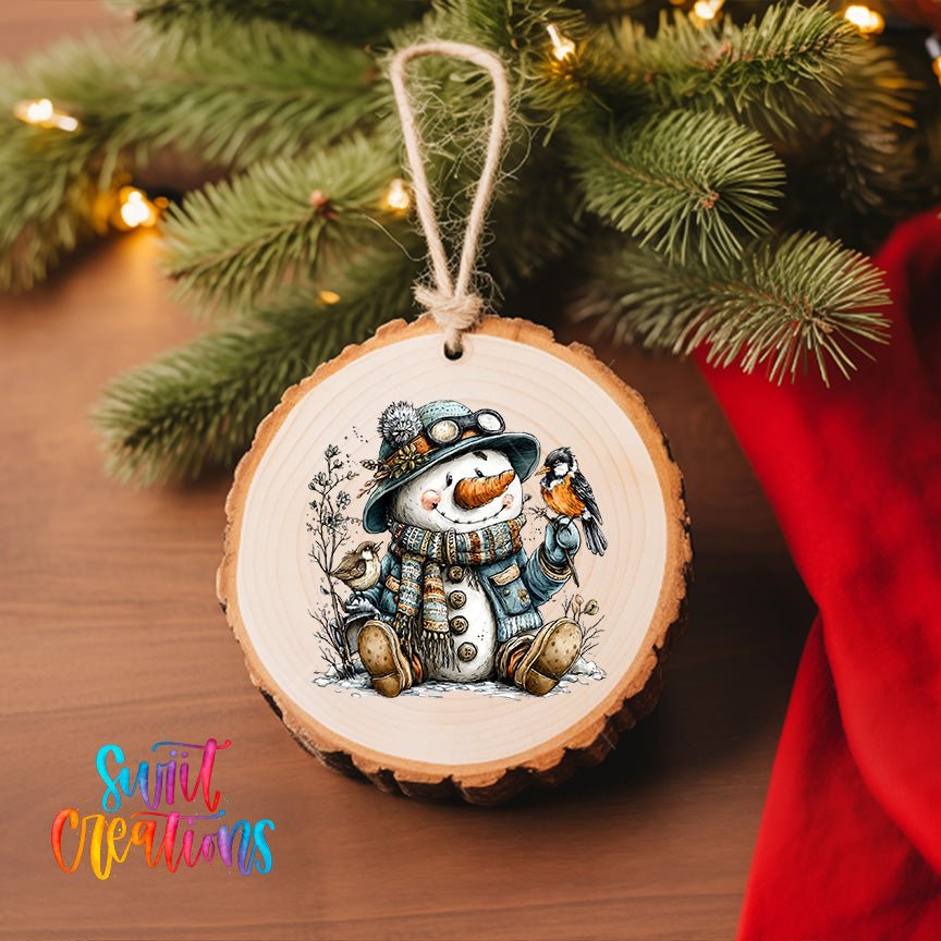 Snowman With Birds And Hat Christmas Ornament UV DTF Transfer Winter Holiday Decor | O-1890 - Swiit Creations