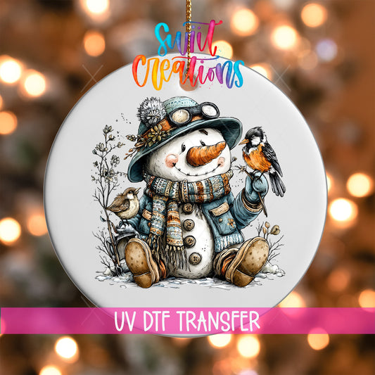 Snowman With Birds And Hat Christmas Ornament UV DTF Transfer Winter Holiday Decor | O-1890 - Swiit Creations