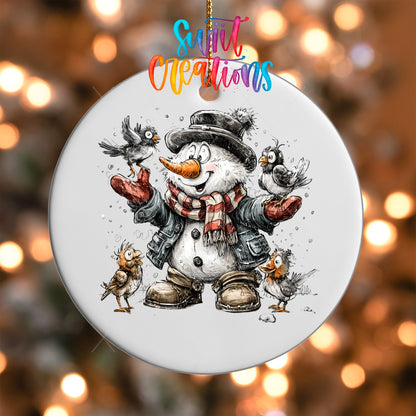 Snowman With Birds And Mittens Christmas Ornament UV DTF Transfer Winter Holiday Decor | O-1891 - Swiit Creations
