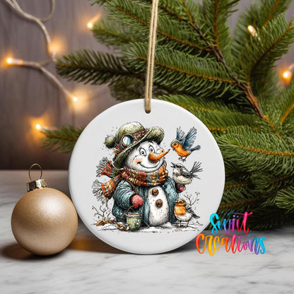 Snowman With Birds And Scarf Christmas Ornament UV DTF Transfer Winter Holiday Decor | O-1889 - Swiit Creations