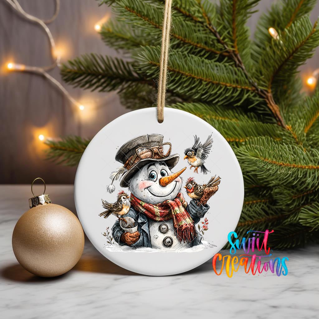 Snowman With Birds And Scarf Christmas Ornament UV DTF Transfer Winter Holiday Decor | O-1893 - Swiit Creations