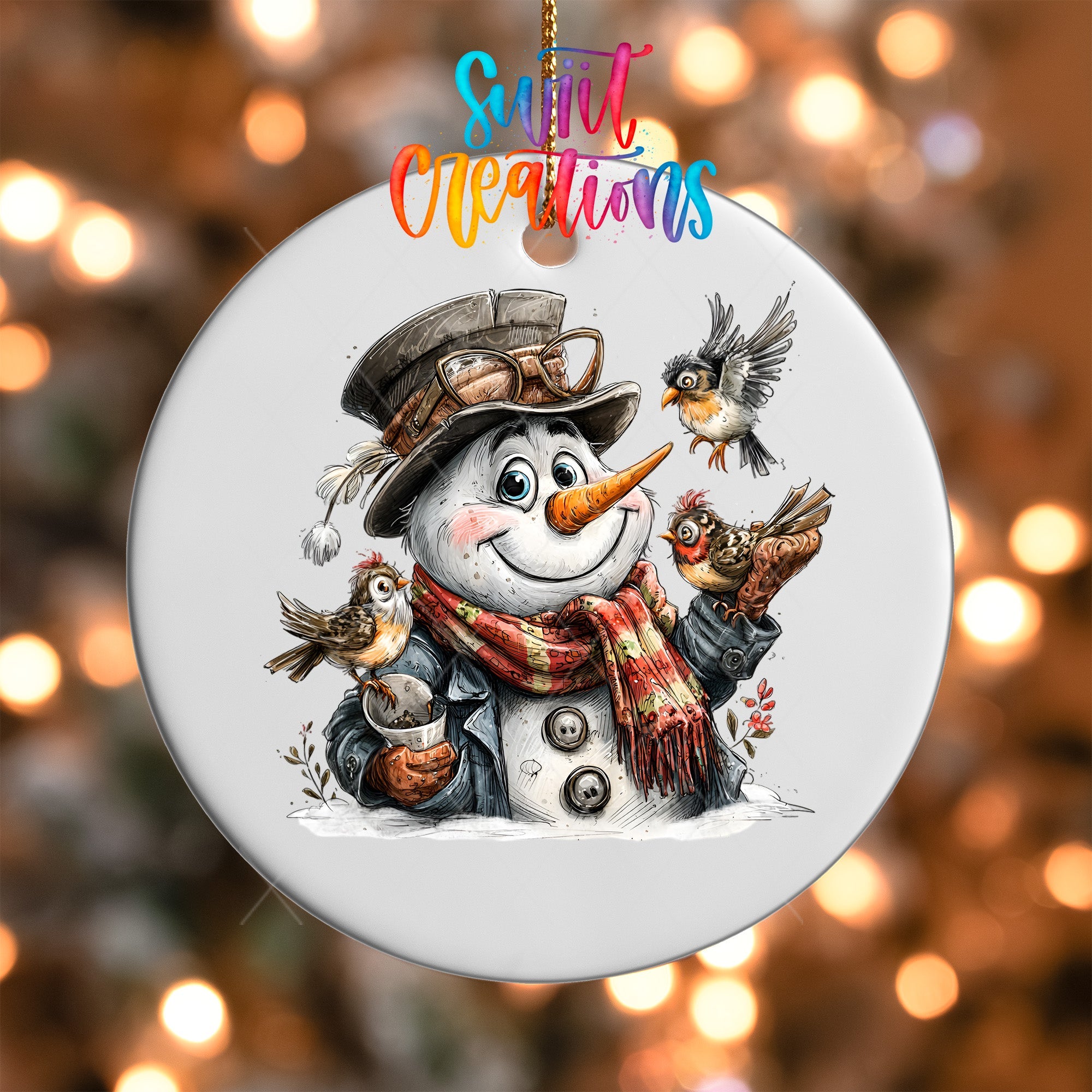 Snowman With Birds And Scarf Christmas Ornament UV DTF Transfer Winter Holiday Decor | O-1893 - Swiit Creations
