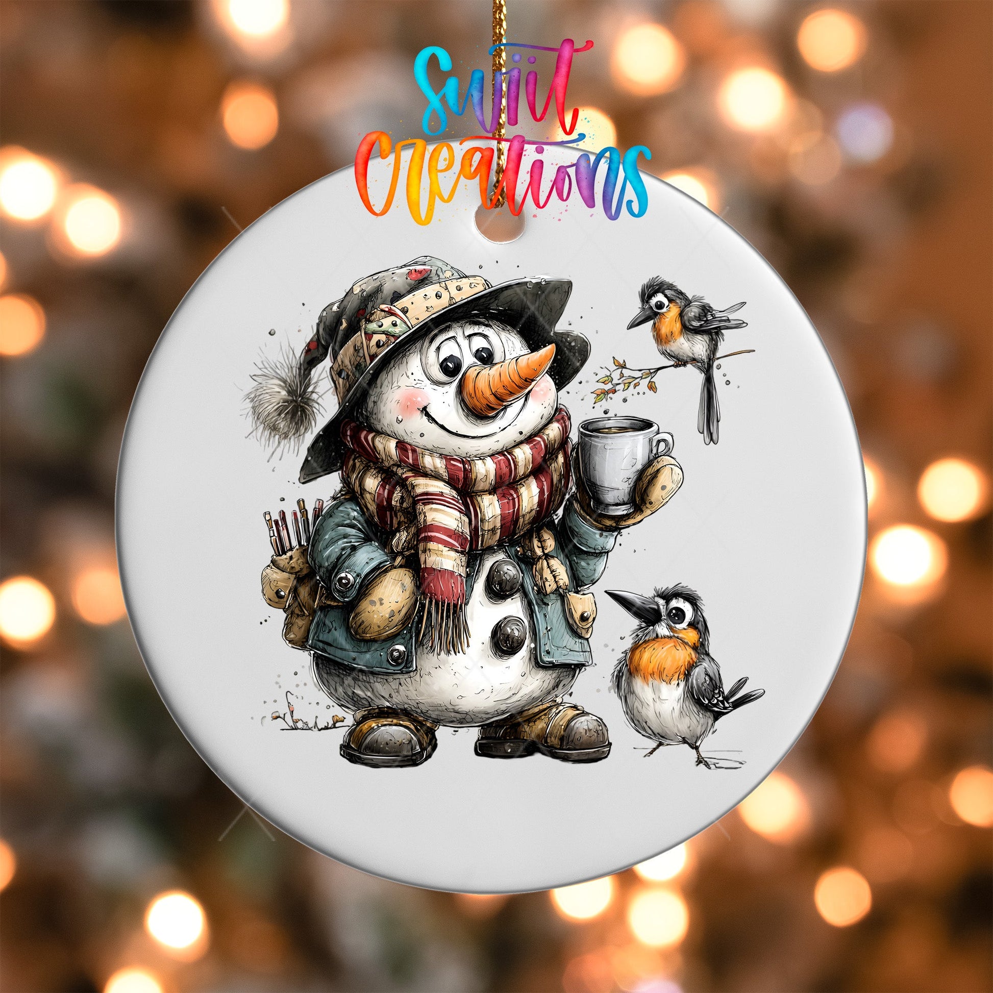 Snowman With Birds Christmas Ornament UV DTF Transfer | O-1883 - Swiit Creations