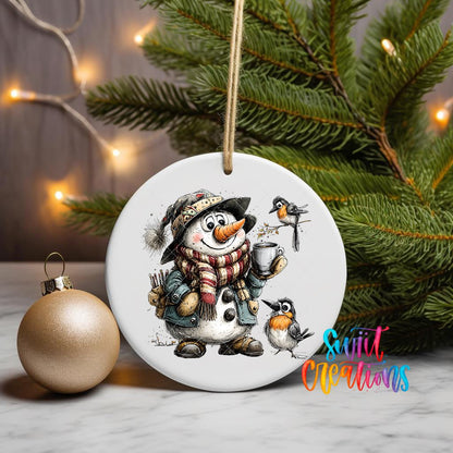 Snowman With Birds Christmas Ornament UV DTF Transfer | O-1883 - Swiit Creations