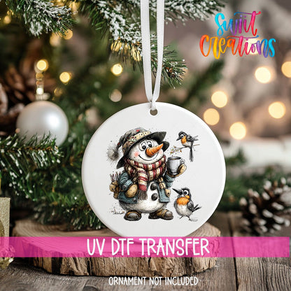Snowman With Birds Christmas Ornament UV DTF Transfer | O-1883 - Swiit Creations