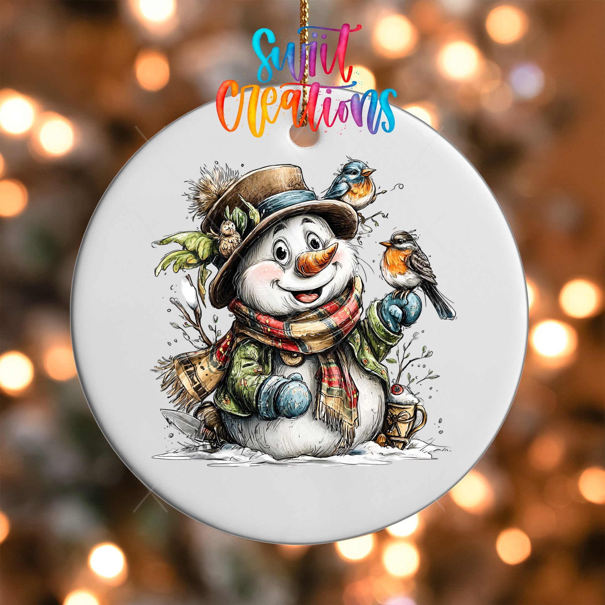 Snowman With Birds Christmas UV DTF Ornament Transfer | O-1885 - Swiit Creations