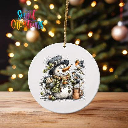Snowman With Birds Christmas UV DTF Ornament Transfer | O-1886 - Swiit Creations