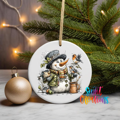 Snowman With Birds Christmas UV DTF Ornament Transfer | O-1886 - Swiit Creations