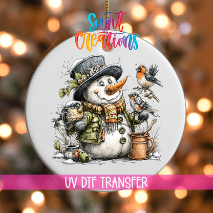 Snowman With Birds Christmas UV DTF Ornament Transfer | O-1886 - Swiit Creations