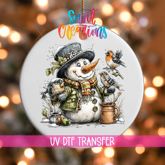 Snowman With Birds Christmas UV DTF Ornament Transfer | O-1886 - Swiit Creations
