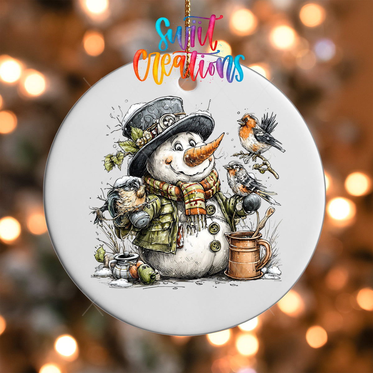 Snowman With Birds Christmas UV DTF Ornament Transfer | O-1886 - Swiit Creations