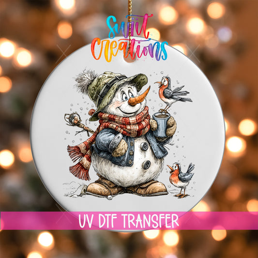 Snowman With Birds Christmas UV DTF Ornament Transfer | O-1887 - Swiit Creations