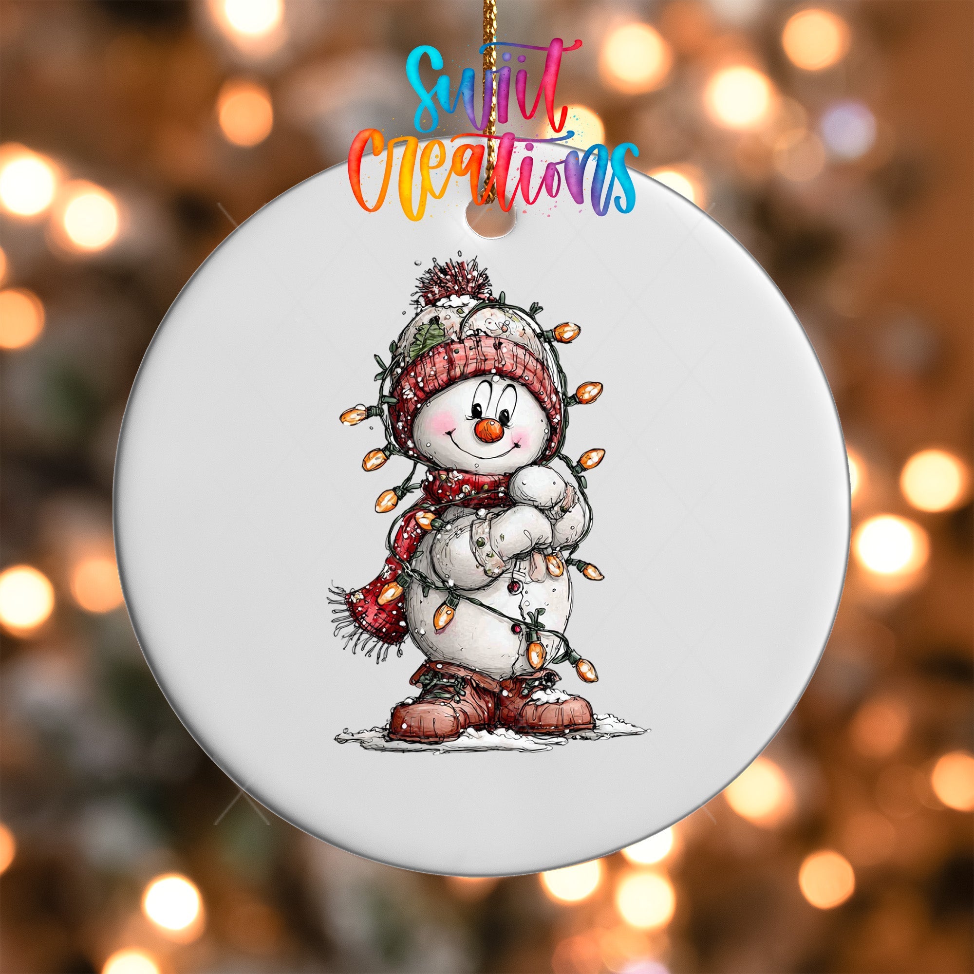 Snowman With Christmas Lights UV DTF Ornament Transfer | O-1834 - Swiit Creations