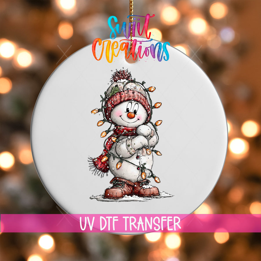 Snowman With Christmas Lights UV DTF Ornament Transfer | O-1834