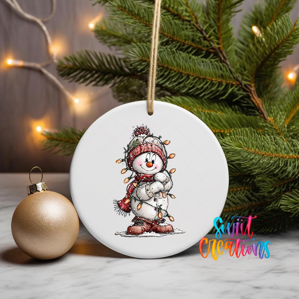 Snowman With Christmas Lights UV DTF Ornament Transfer | O-1834 - Swiit Creations