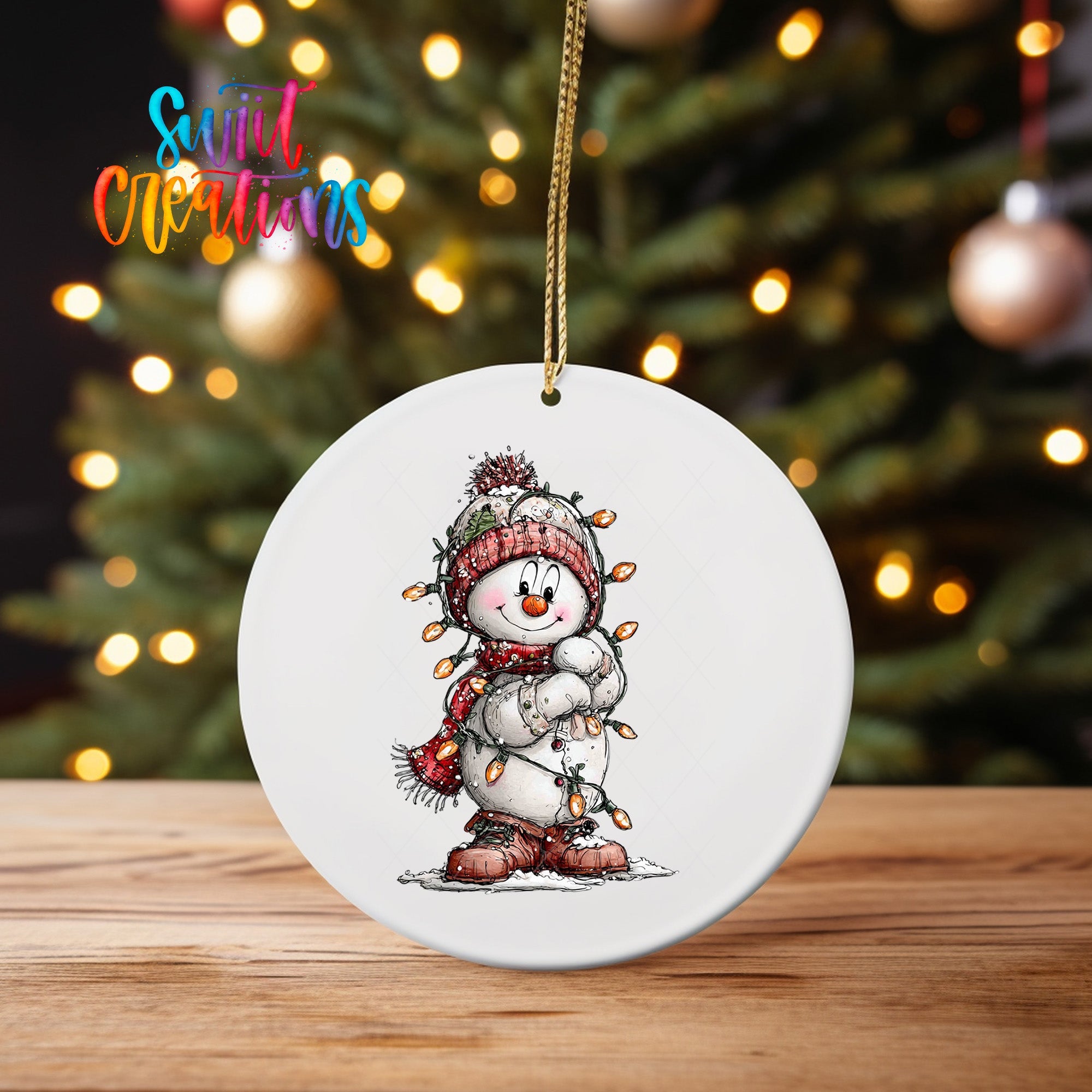 Snowman With Christmas Lights UV DTF Ornament Transfer | O-1834 - Swiit Creations