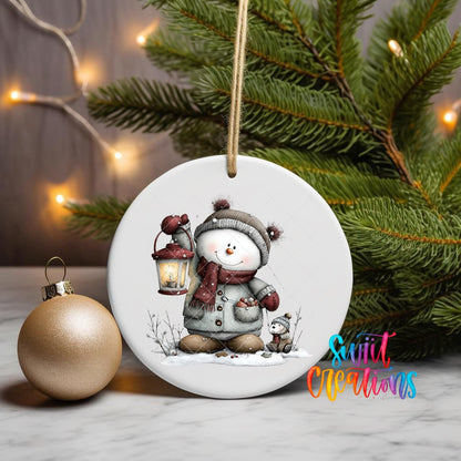 Snowman With Lantern Christmas UV DTF Ornament Transfer | O-1775 - Swiit Creations