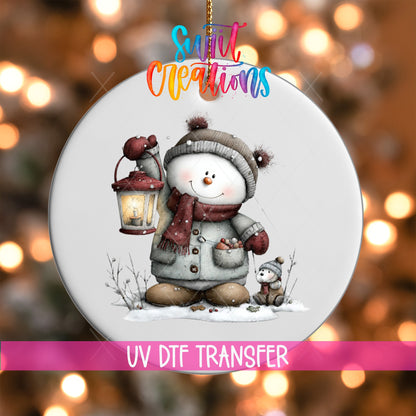 Snowman With Lantern Christmas UV DTF Ornament Transfer | O-1775 - Swiit Creations