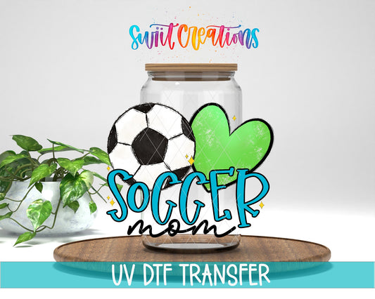 Soccer Mom UV DTF Transfer Tumbler Wrap | Blue Green Heart Sports Cup Decal | DTF236 - Swiit Creations