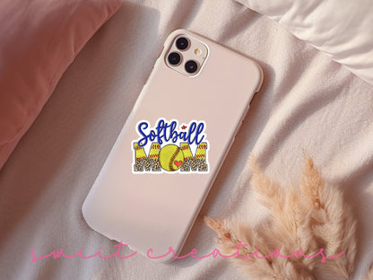 Softball Mom sticker on a pink phone case