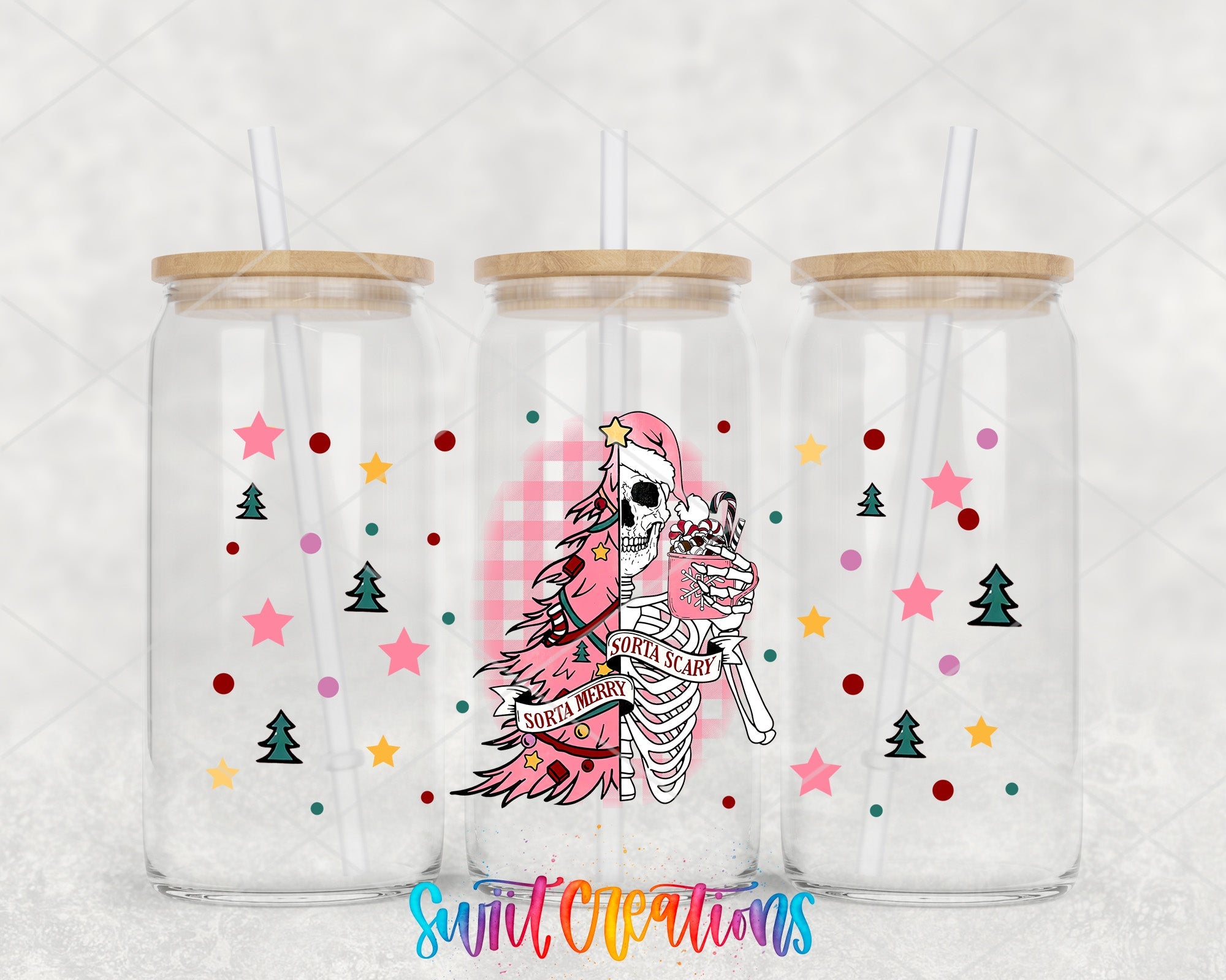 Sorta Merry Scary Pink Skeleton UV DTF Transfer Tumbler Wrap | DTF120 - Swiit Creations