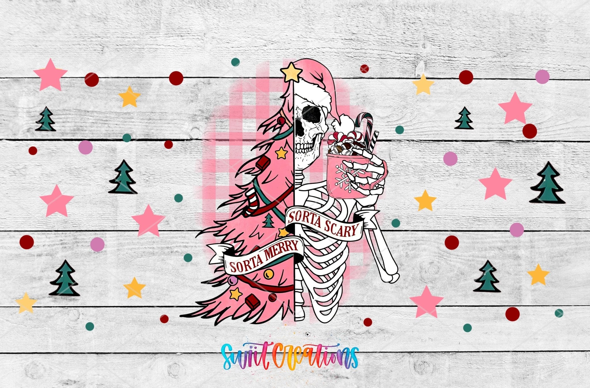 Sorta Merry Scary Pink Skeleton UV DTF Transfer Tumbler Wrap | DTF120 - Swiit Creations
