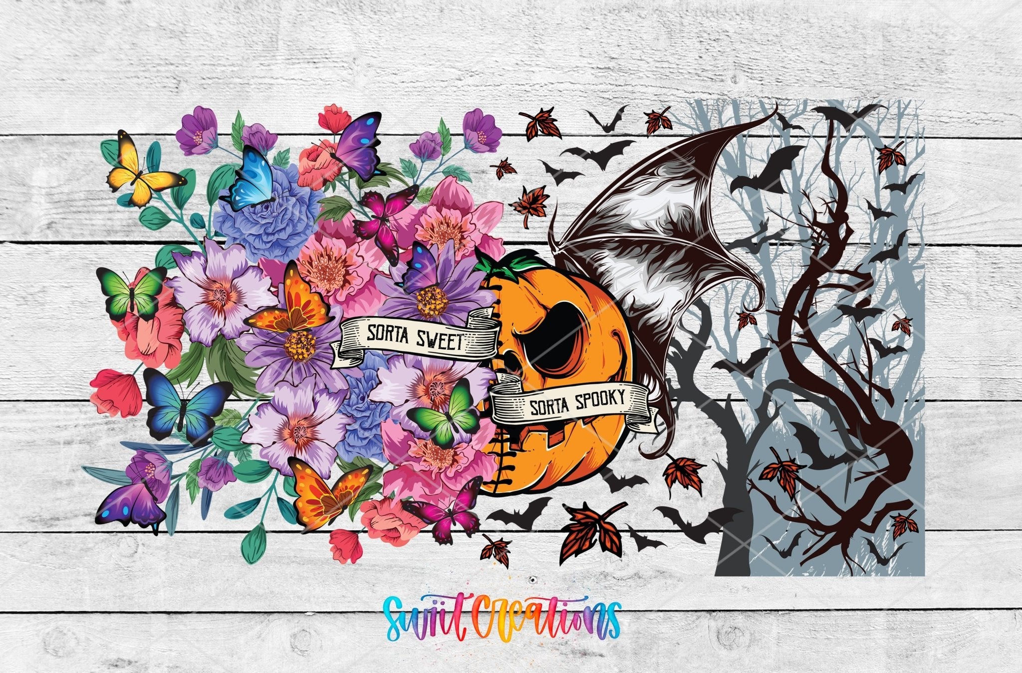 Sorta Sweet Spooky Floral Pumpkin UV DTF Transfer Tumbler Wrap | DTF070 - Swiit Creations