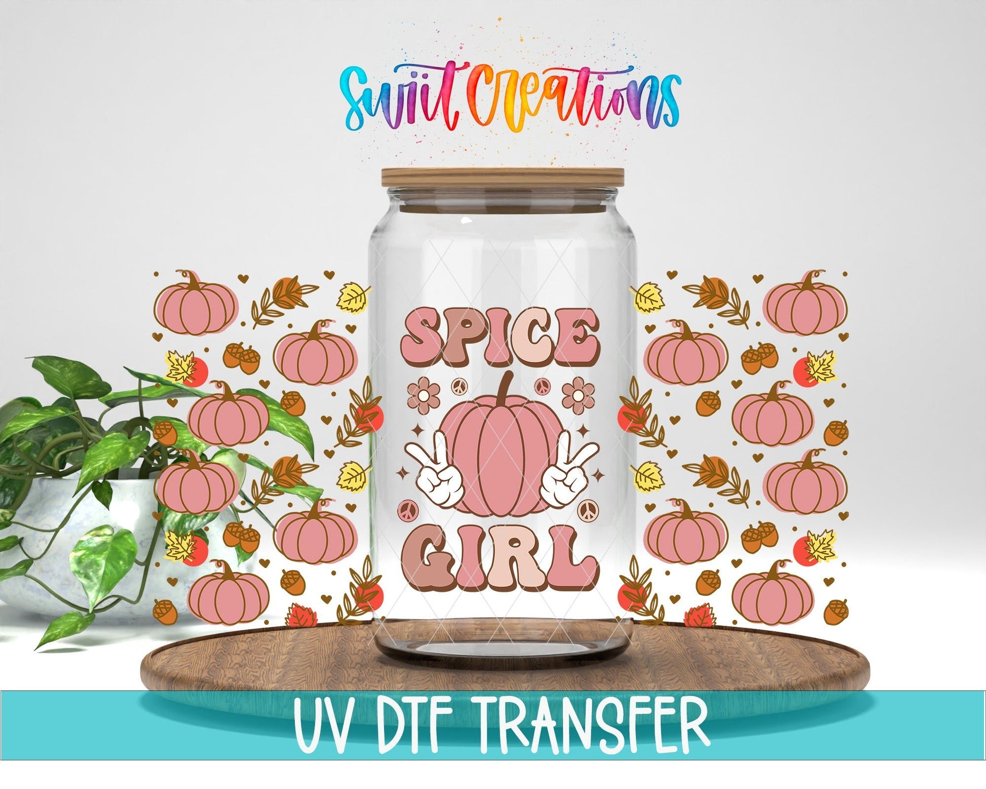 Spice Girl UV DTF Transfer Tumbler Wrap | Pink Pumpkin Fall | DTF160 - Swiit Creations