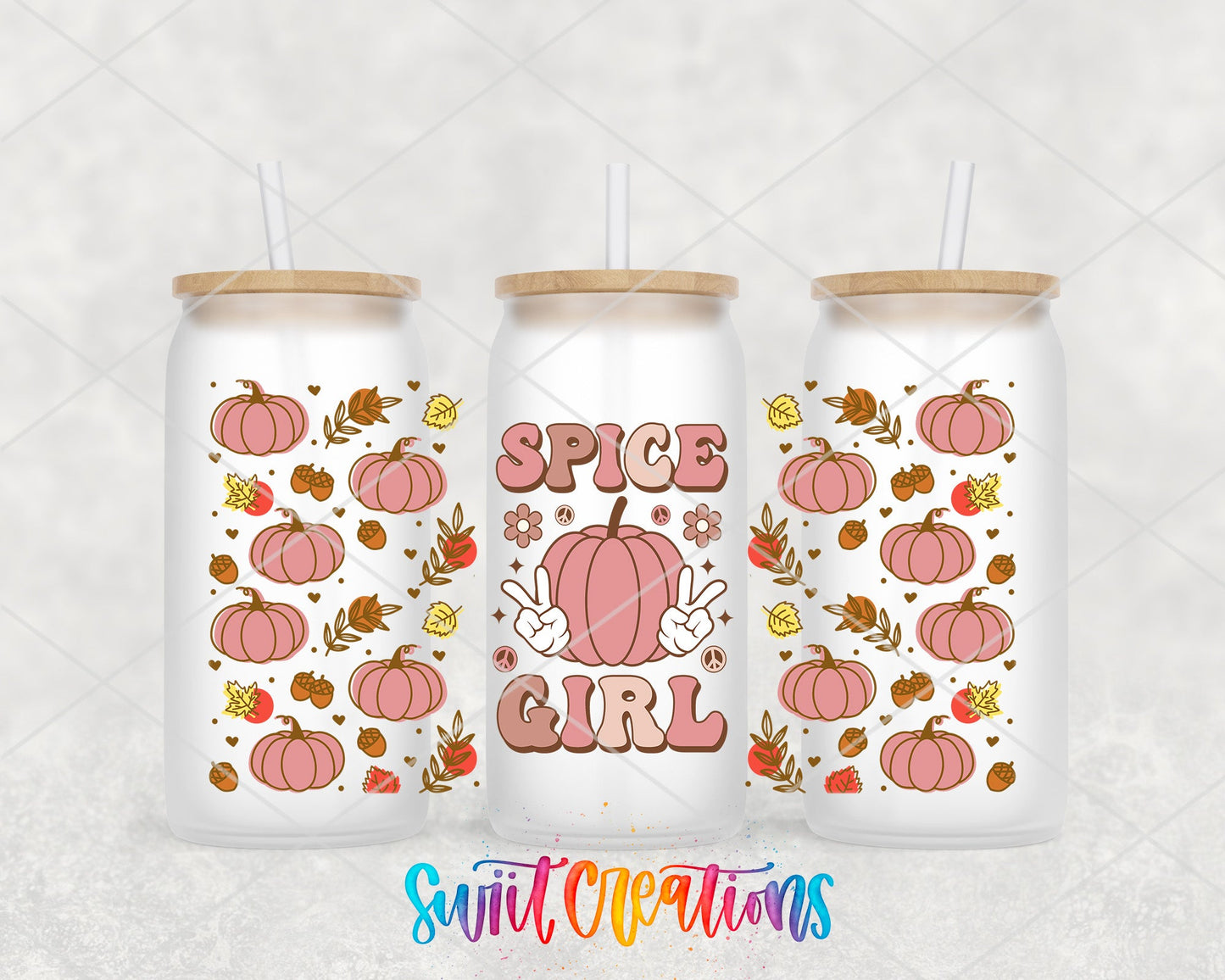Spice Girl UV DTF Transfer Tumbler Wrap | Pink Pumpkin Fall | DTF160 - Swiit Creations
