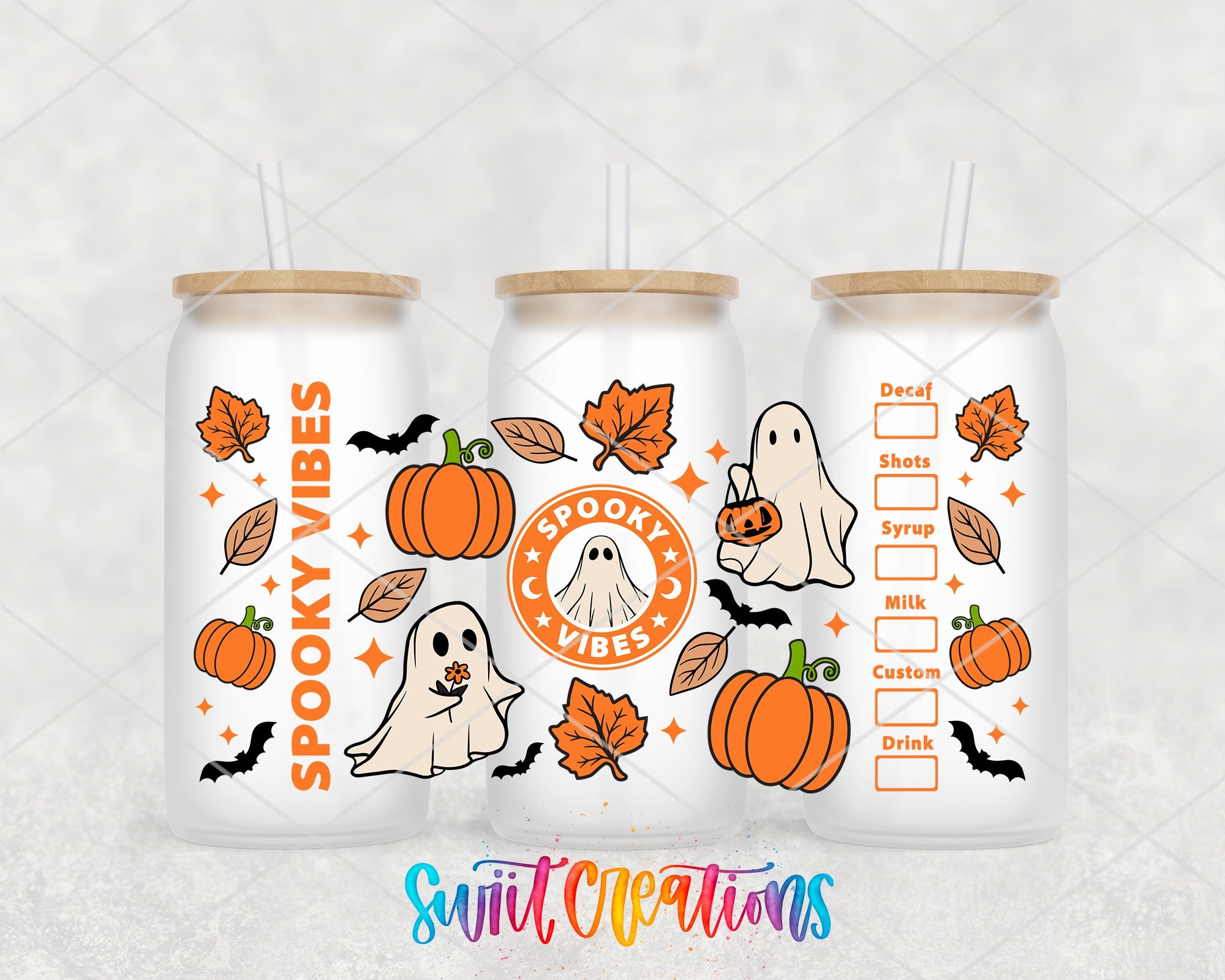 Spooky Vibes UV DTF Transfer Tumbler Wrap | Ghost Pumpkin Halloween Coffee Cup Decal | DTF270 - Swiit Creations