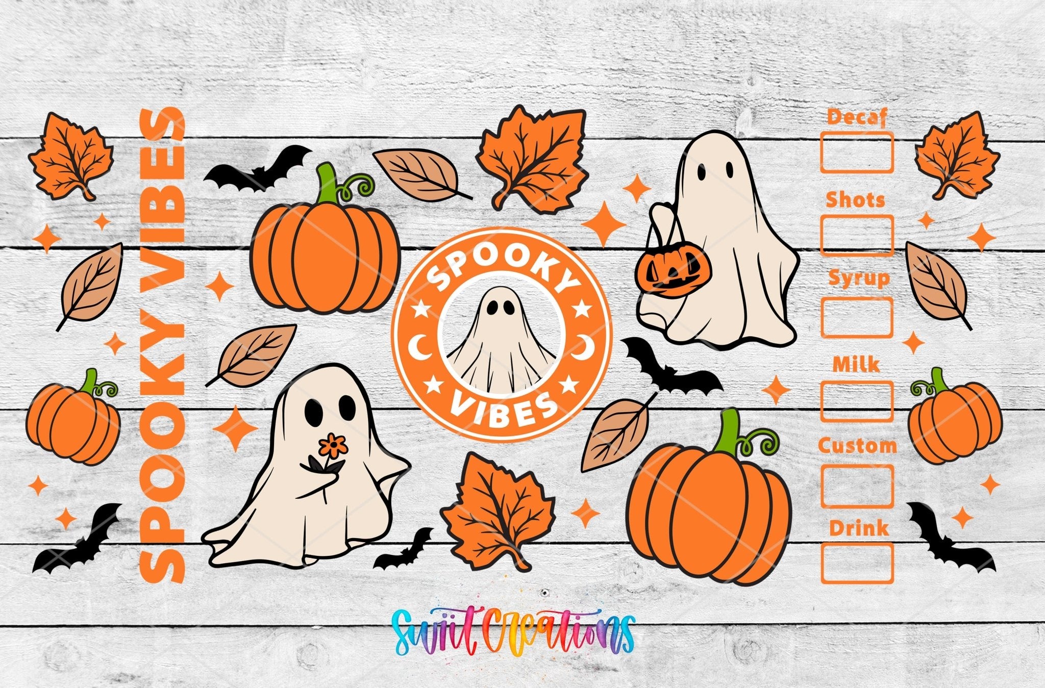 Spooky Vibes UV DTF Transfer Tumbler Wrap | Ghost Pumpkin Halloween Coffee Cup Decal | DTF270 - Swiit Creations