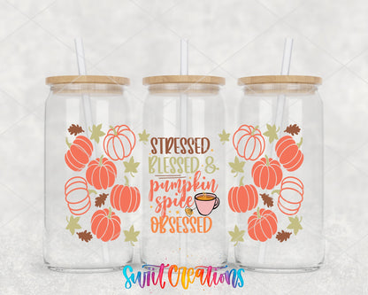 Stressed Blessed Pumpkin Spice Obsessed UV DTF Transfer Tumbler Wrap | Fall Coffee | DTF162 - Swiit Creations