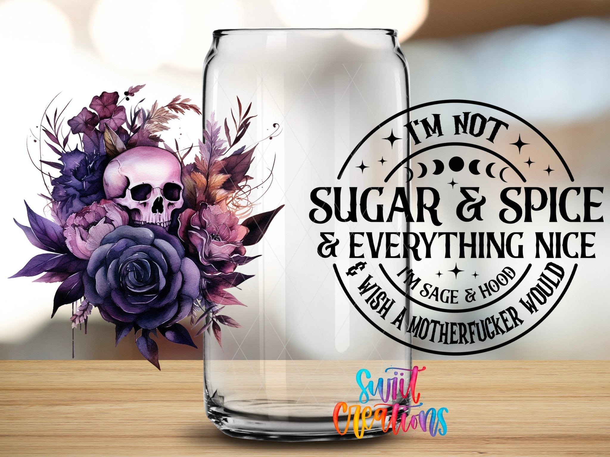 Sugar And Spice UV DTF Transfer Tumbler Wrap | Purple Skull Floral Adult Humor | DTF156 - Swiit Creations