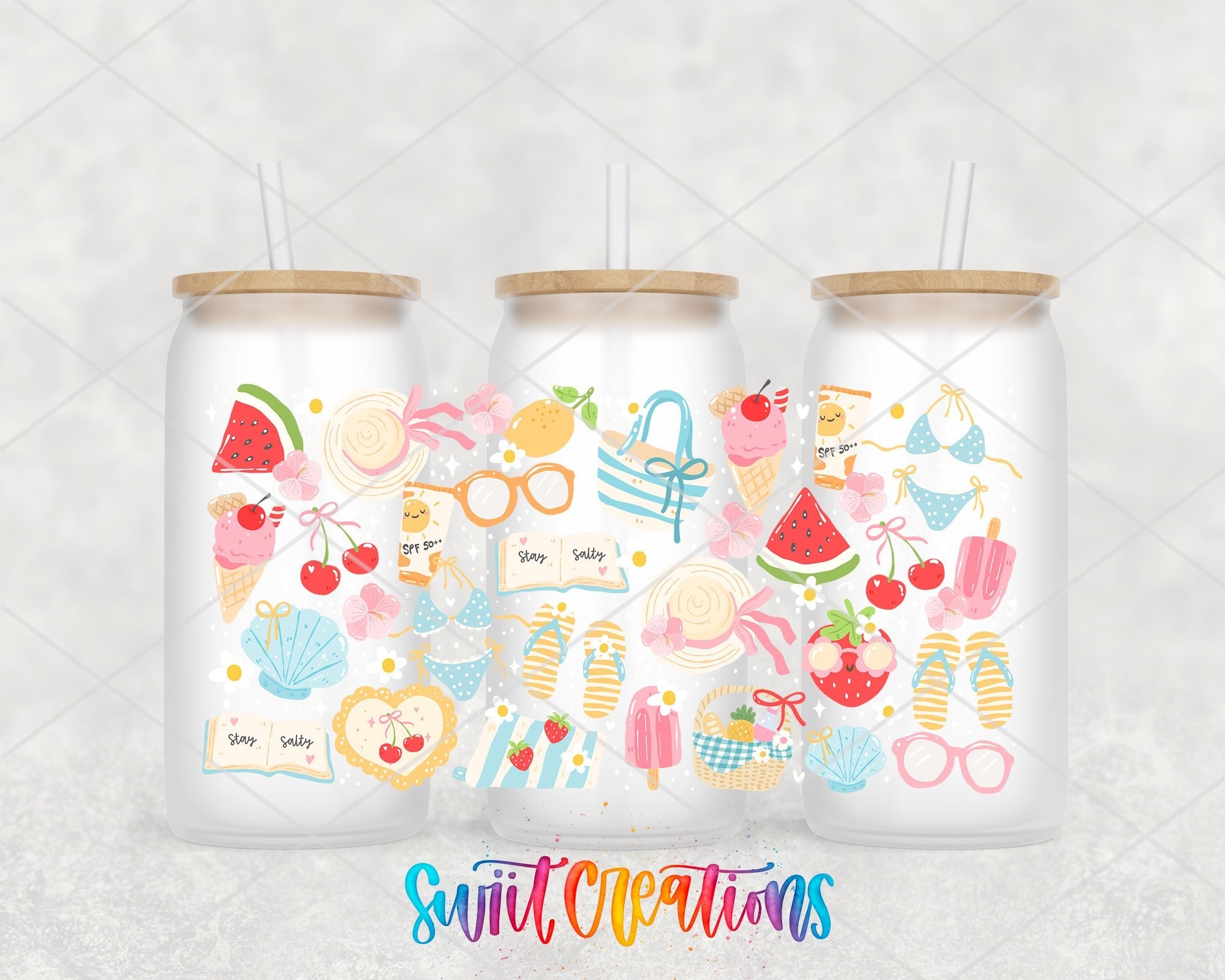 Summer Beach UV DTF Transfer Tumbler Wrap | Cute Cherry Watermelon Bikini Cup Decal | DTF261 - Swiit Creations