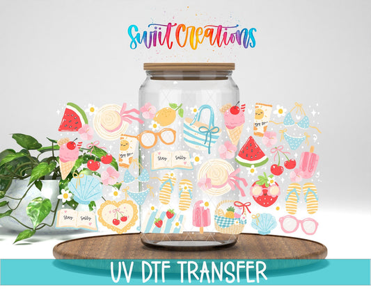 Summer Beach UV DTF Transfer Tumbler Wrap | Cute Cherry Watermelon Bikini Cup Decal | DTF261 - Swiit Creations
