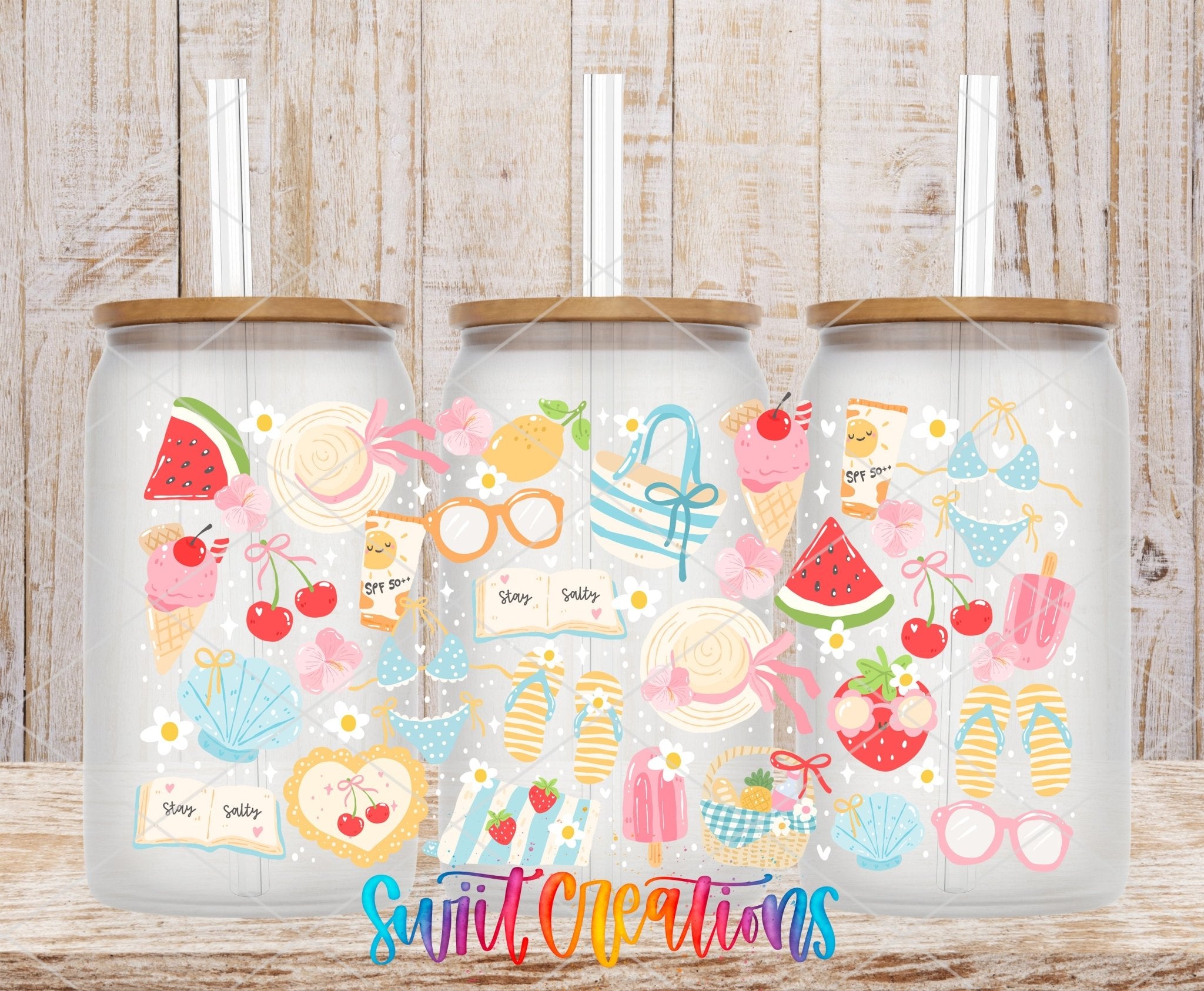Summer Beach UV DTF Transfer Tumbler Wrap | Cute Cherry Watermelon Bikini Cup Decal | DTF261 - Swiit Creations