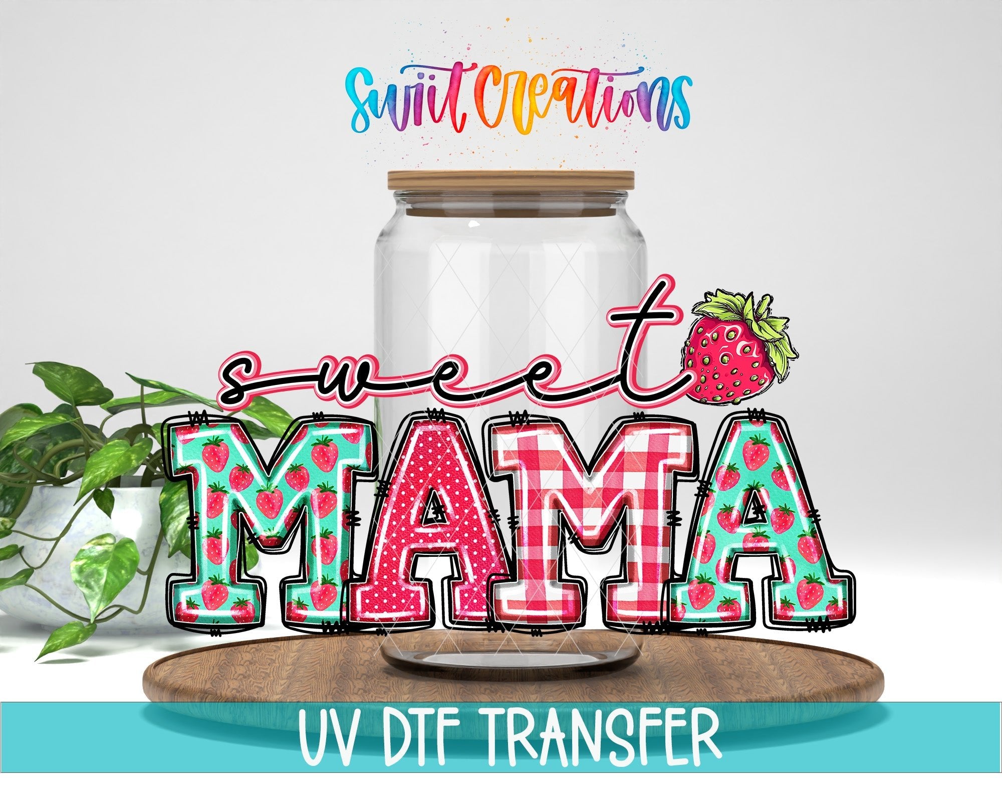 Sweet Mama UV DTF Transfer Tumbler Wrap | Strawberry Gingham Coquette Mom Cup Decal | DTF246 - Swiit Creations