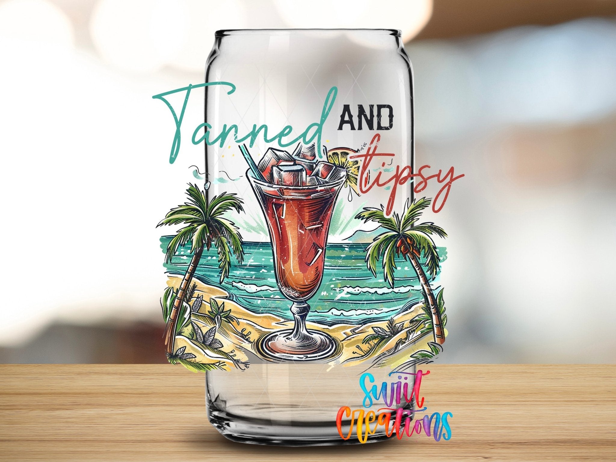 Tanned And Tipsy Beach Cocktail UV DTF Cup Decal | UV932 - Swiit Creations