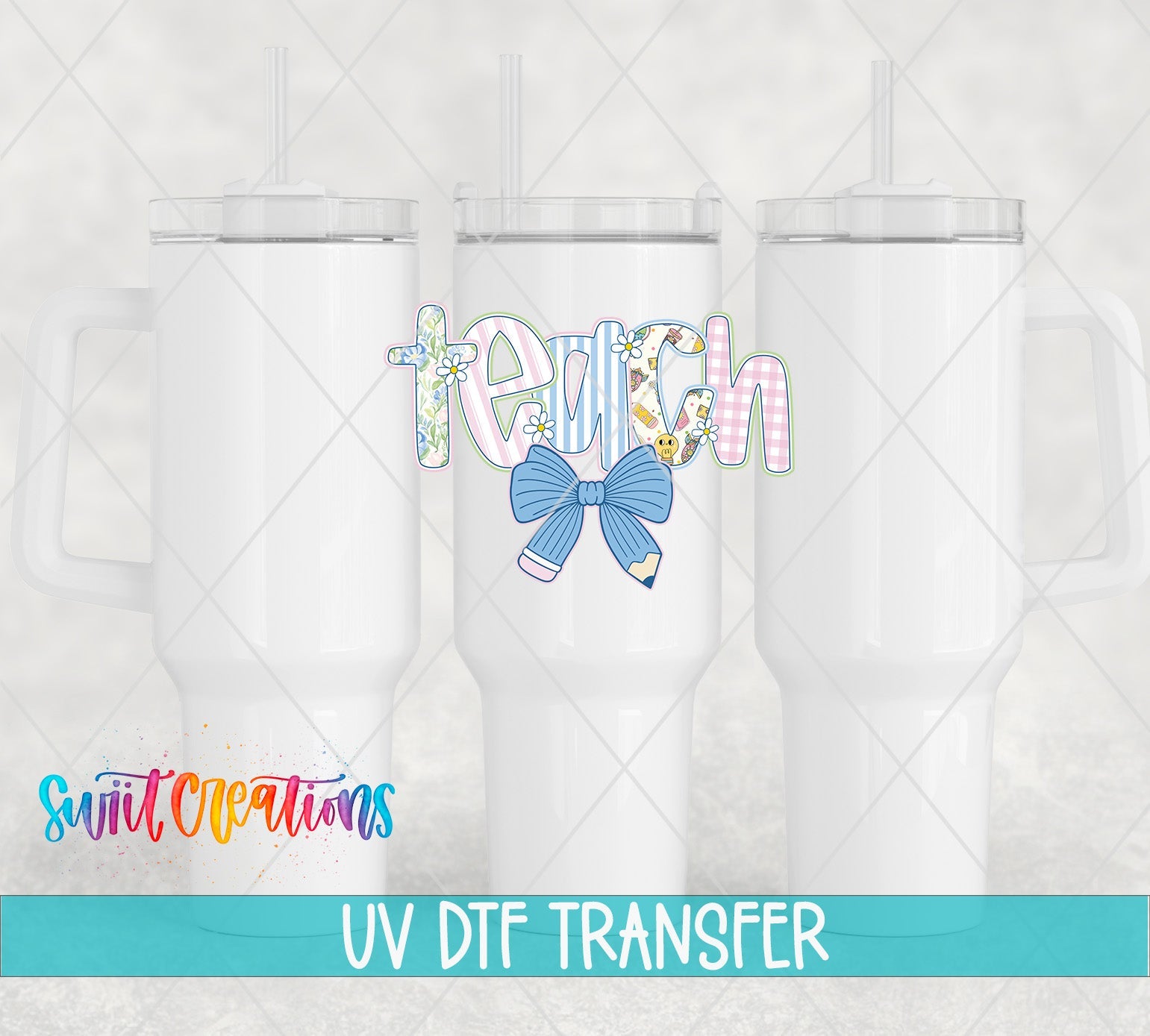 Teach Pencil Bow Pastel School UV DTF Tumbler Transfer Decal | UV2071 - Swiit Creations