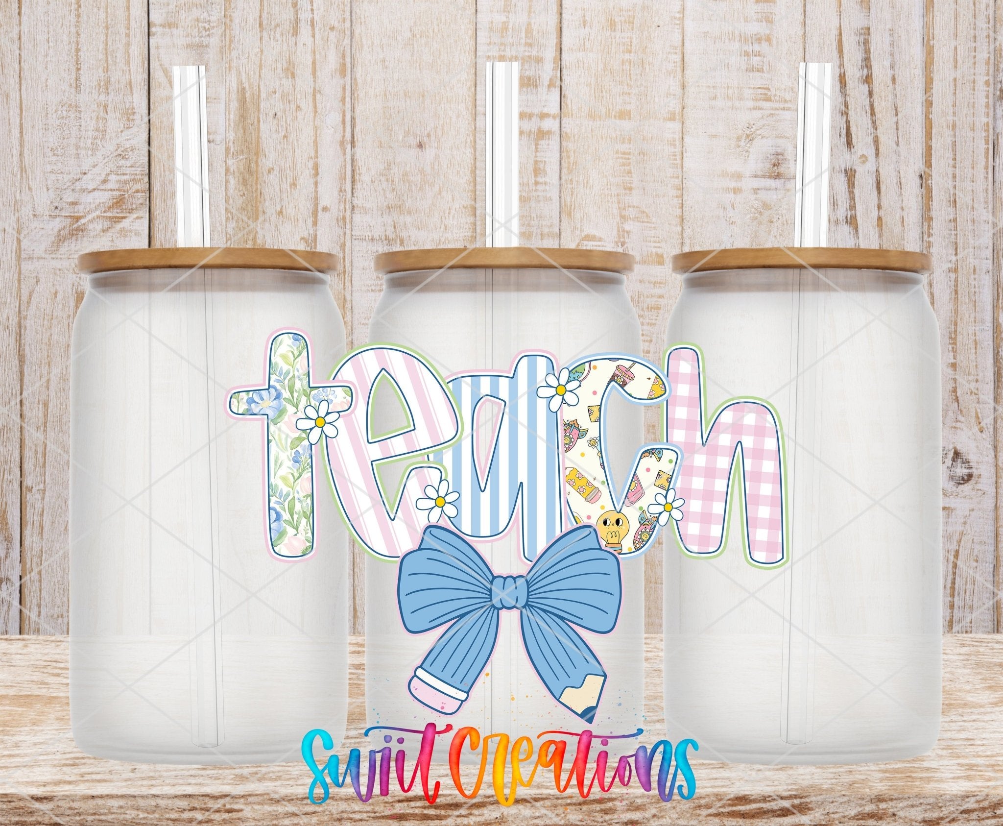 Teach Pencil Bow Pastel School UV DTF Tumbler Transfer Decal | UV2071 - Swiit Creations