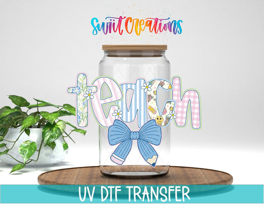 Teach Pencil Bow Pastel School UV DTF Tumbler Transfer Decal | UV2071 - Swiit Creations