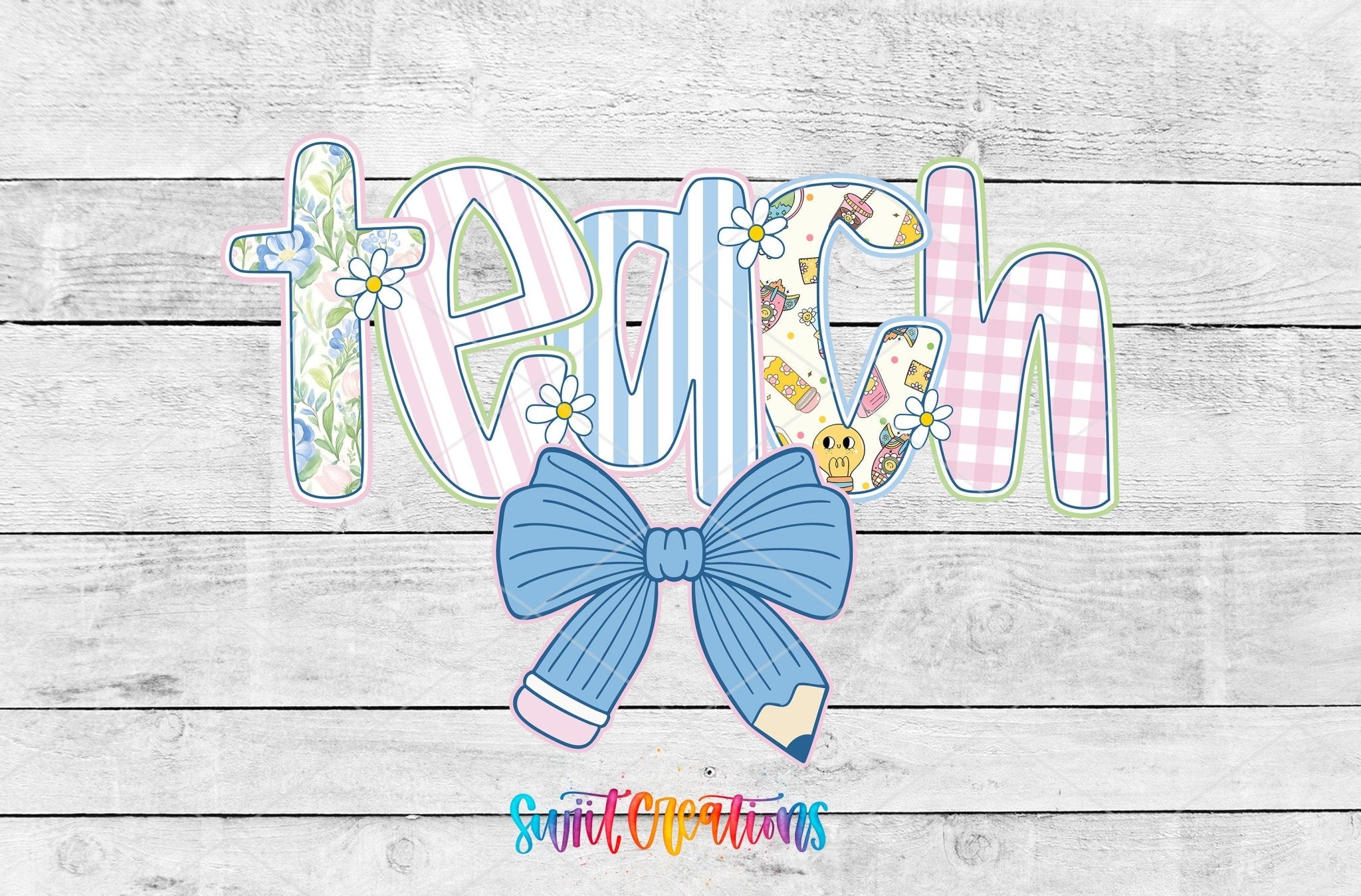 Teach Pencil Bow Pastel School UV DTF Tumbler Transfer Decal | UV2071 - Swiit Creations