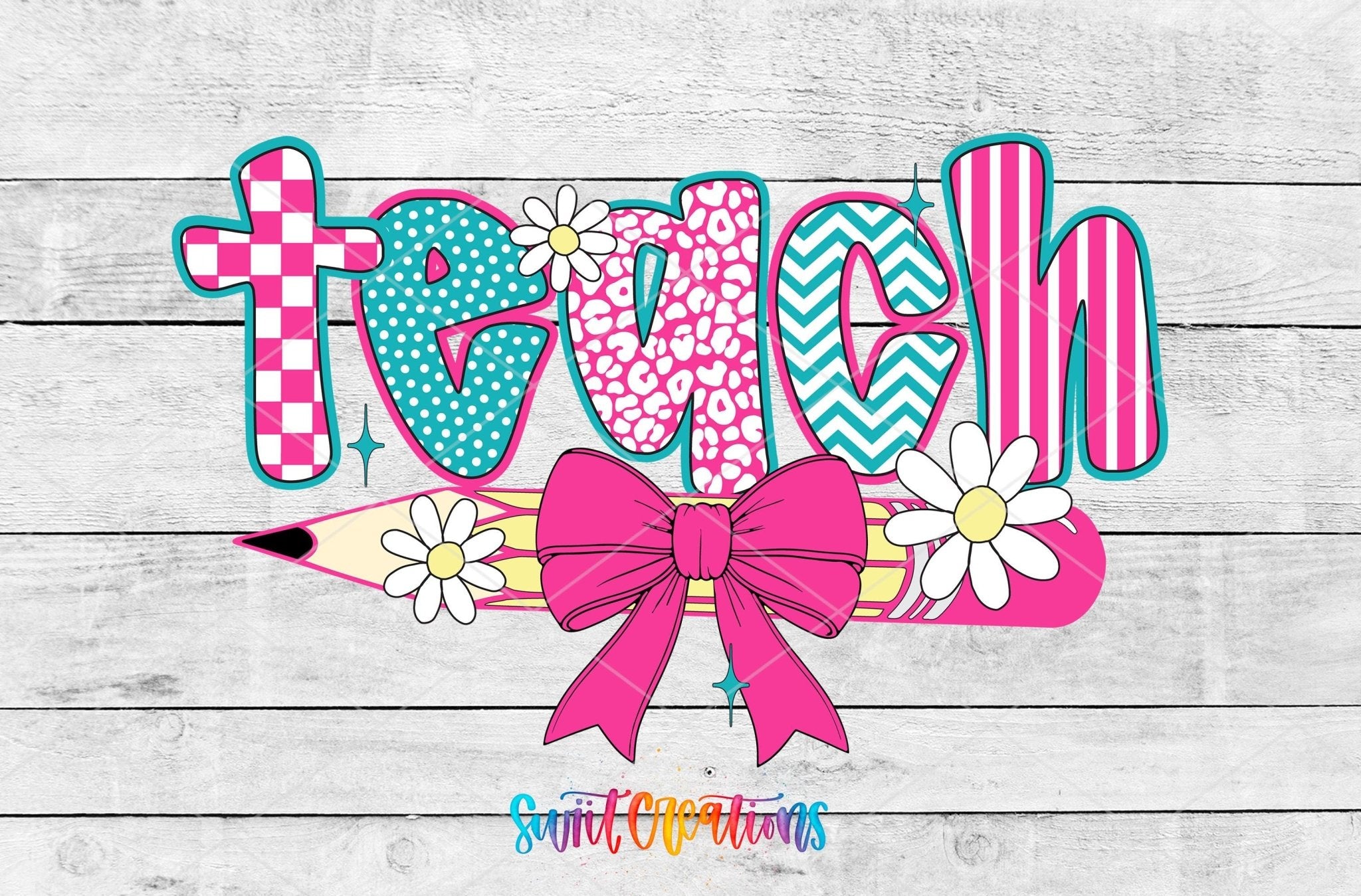 Teach Pencil Bow Teacher UV DTF Tumbler Transfer Decal | UV2010 - Swiit Creations