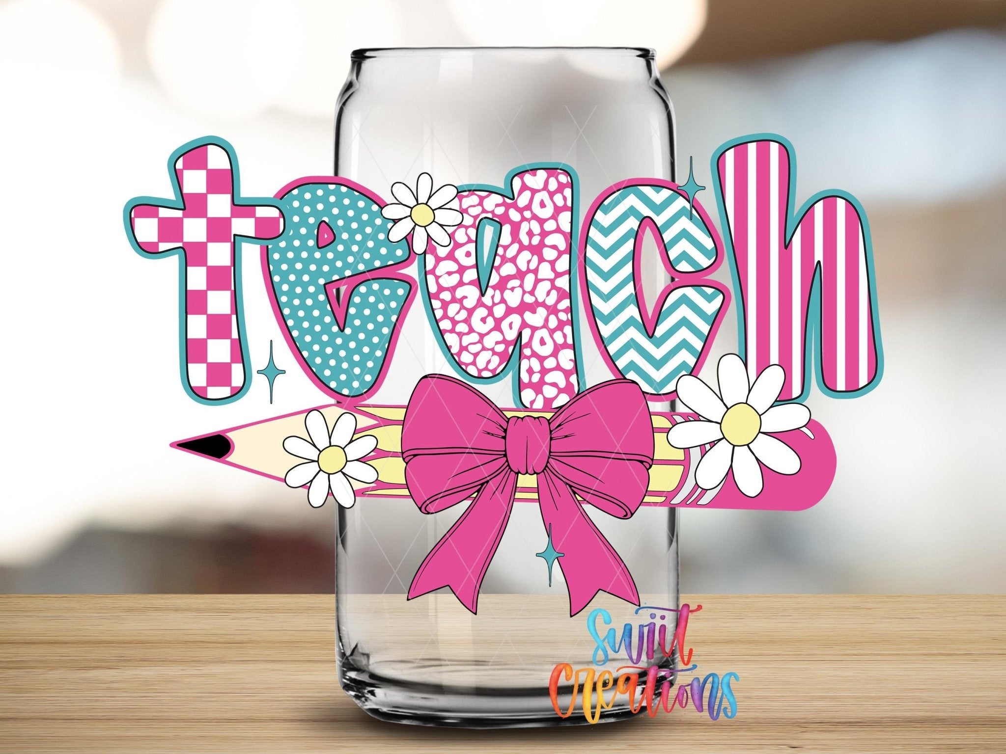 Teach Pencil Bow Teacher UV DTF Tumbler Transfer Decal | UV2010 - Swiit Creations