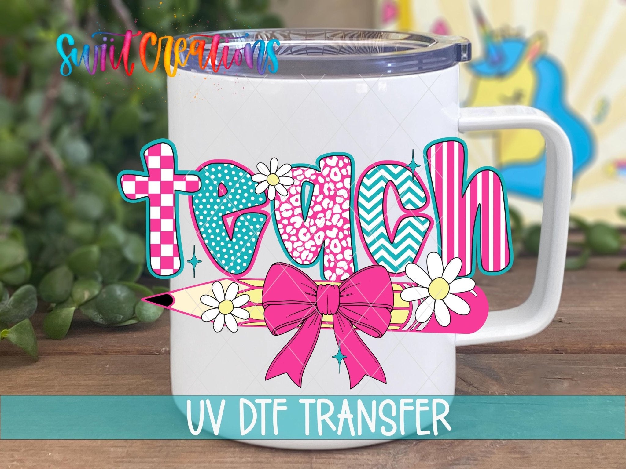 Teach Pencil Bow Teacher UV DTF Tumbler Transfer Decal | UV2010 - Swiit Creations