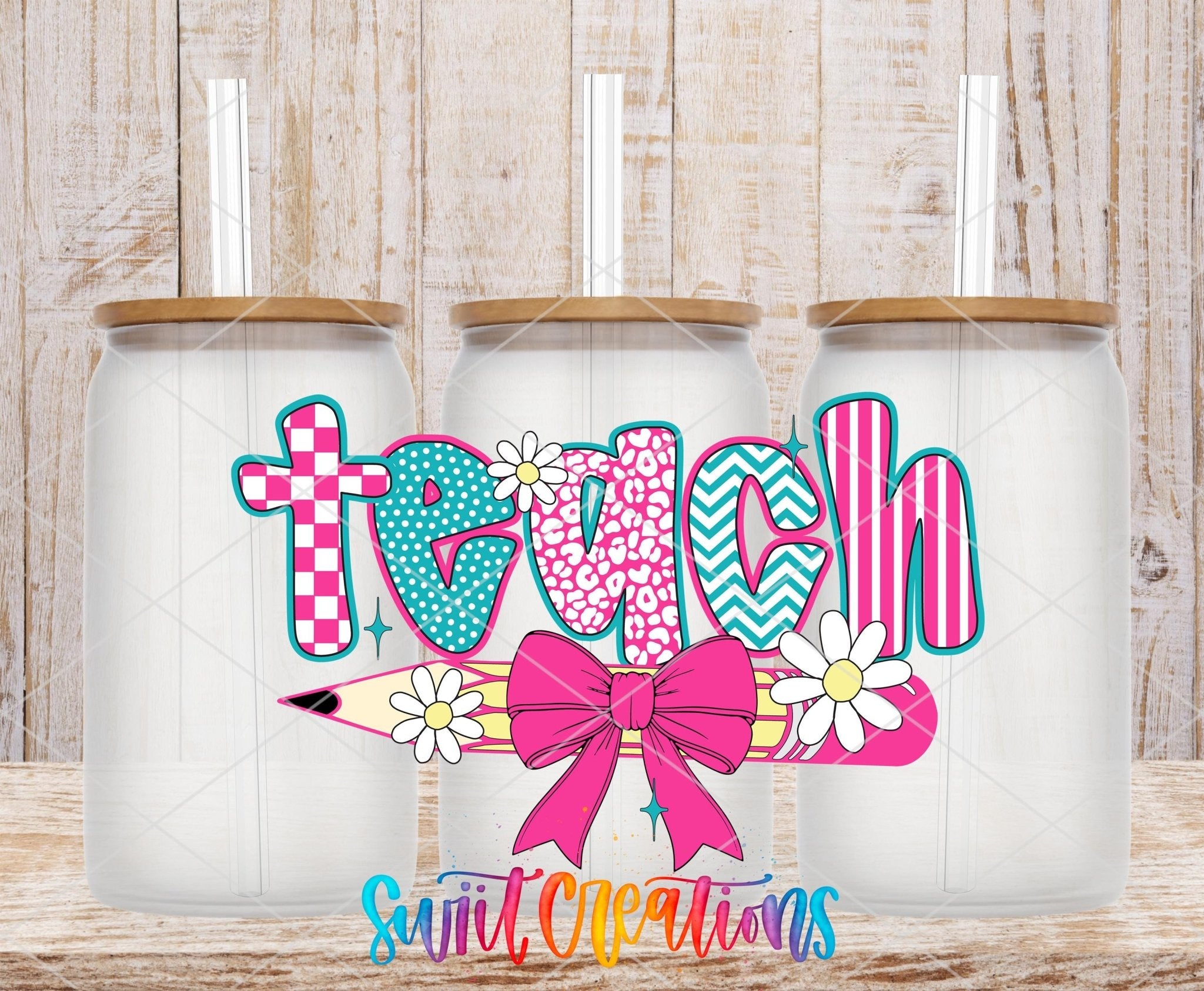 Teach Pencil Bow Teacher UV DTF Tumbler Transfer Decal | UV2010 - Swiit Creations